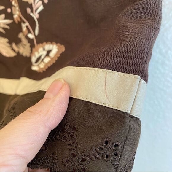 Ann Taylor Loft floral embroidered brown linen blend lined A line skirt midi -6 - Picture 3 of 10